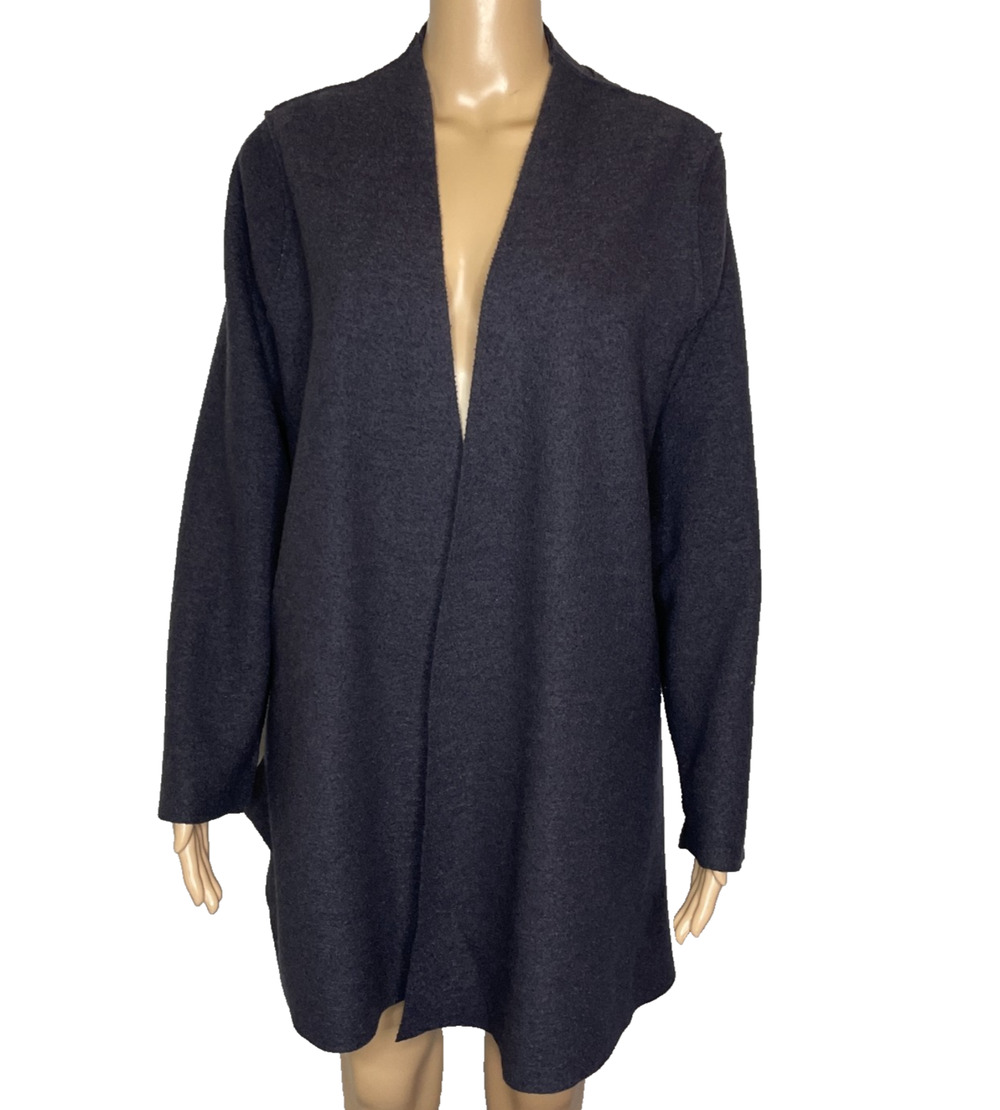 Women's 2 Oska Gray 100% Boiled Wool Open Mid-Thigh Coat